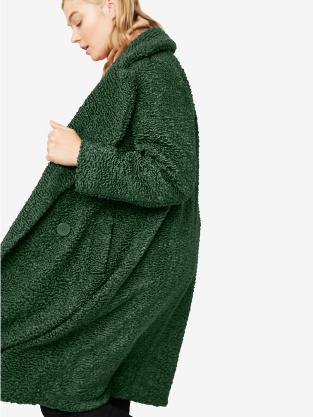 NWOT ellos Dark Green Teddy Coat with Double-Breasted Front - Picture 2 of 3